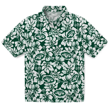 New York Jets Hawaiian Shirt - Hibiscus Motif | Moonbestprint