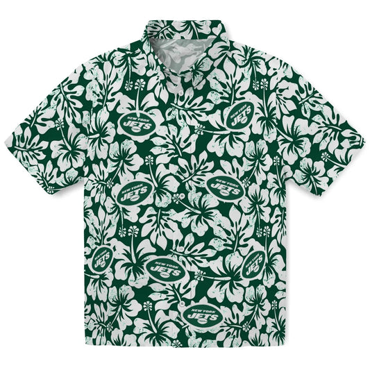 New York Jets Hawaiian Shirt - Hibiscus Motif | Moonbestprint