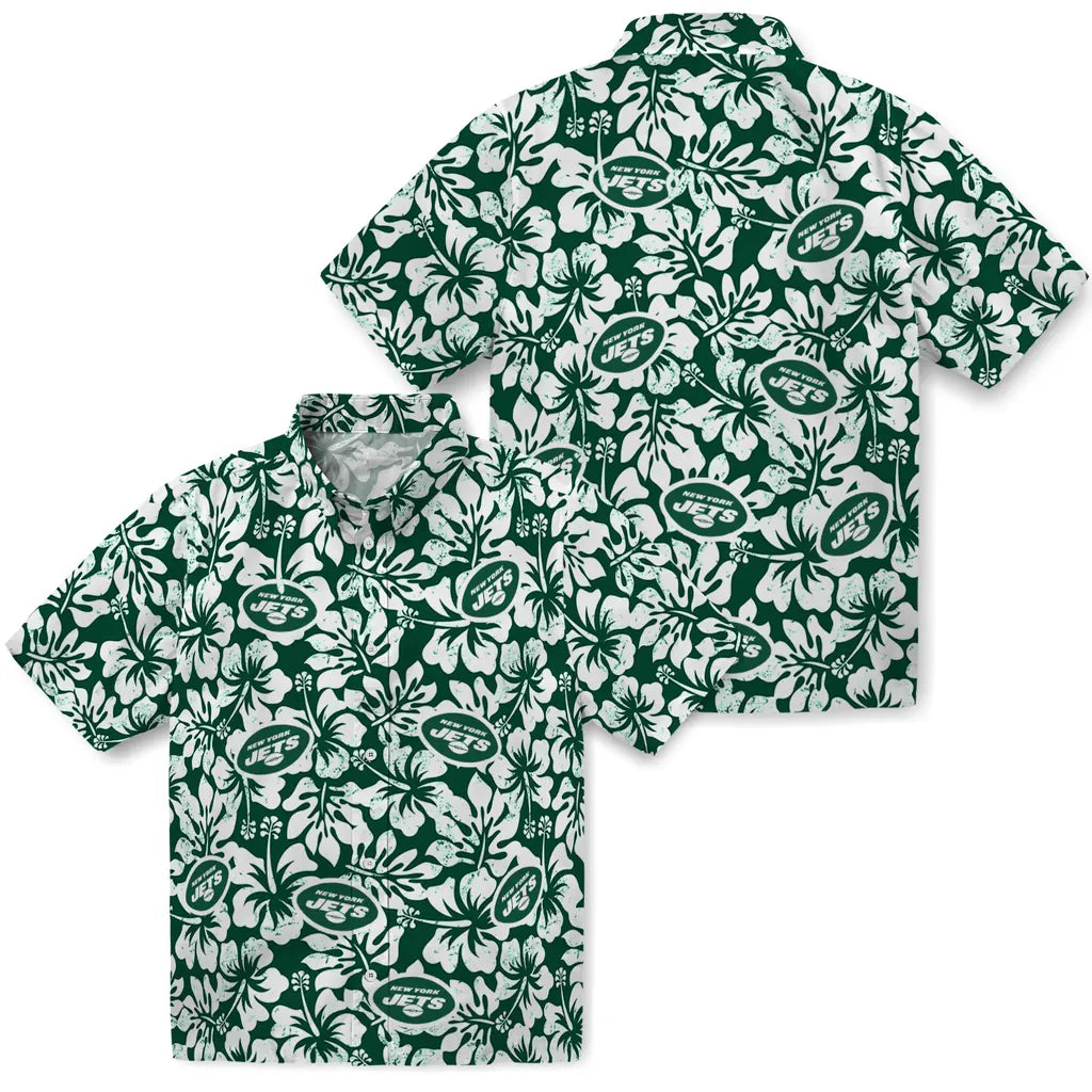 New York Jets Hawaiian Shirt - Hibiscus Motif | Moonbestprint