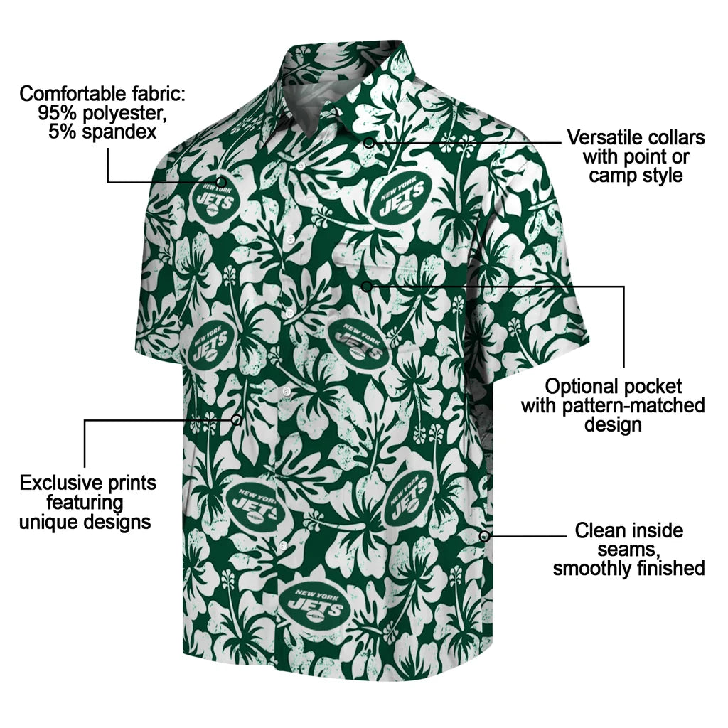 New York Jets Hawaiian Shirt - Hibiscus Motif | Moonbestprint