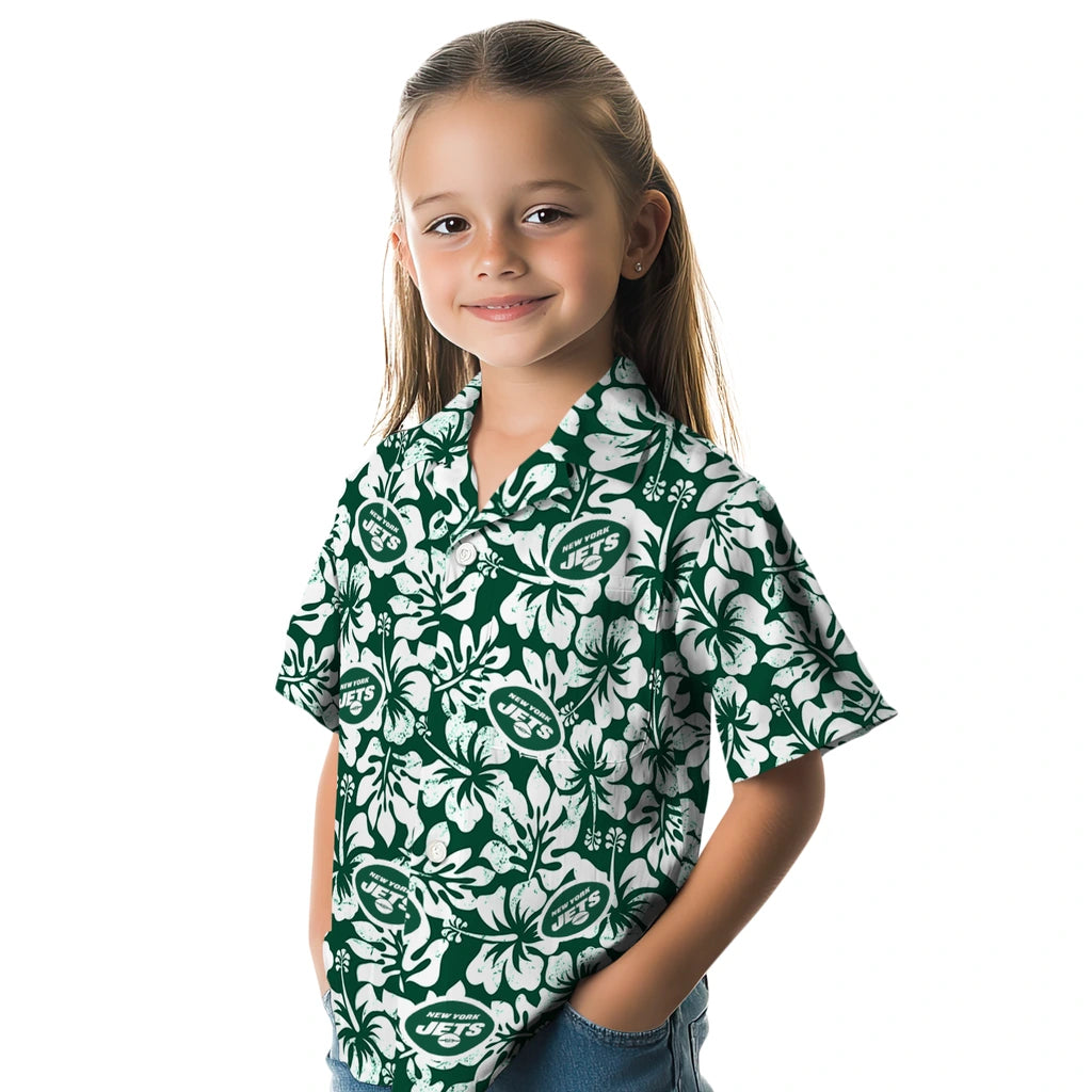 New York Jets Hawaiian Shirt - Hibiscus Motif | Moonbestprint