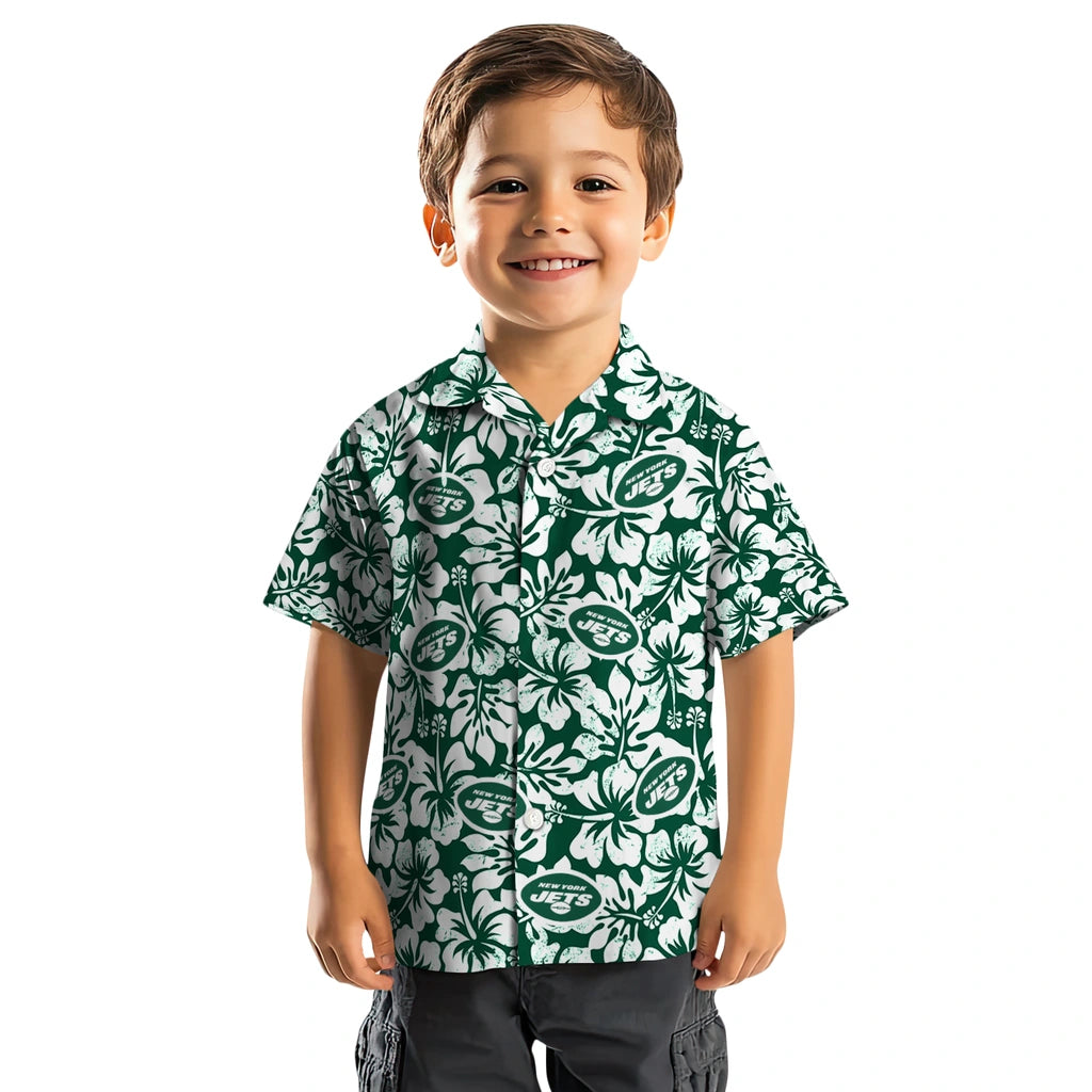 New York Jets Hawaiian Shirt - Hibiscus Motif | Moonbestprint
