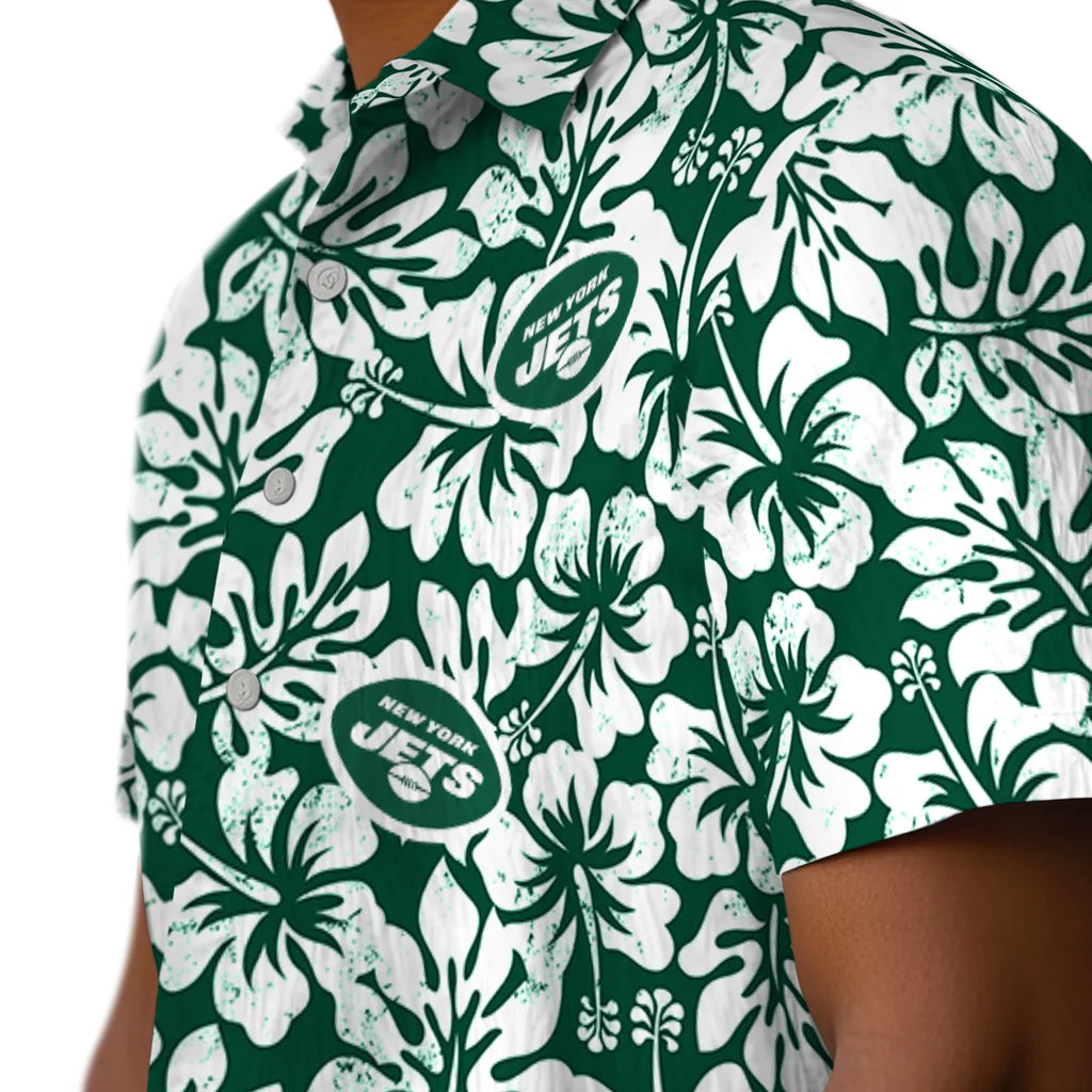 New York Jets Hawaiian Shirt - Hibiscus Motif | Moonbestprint