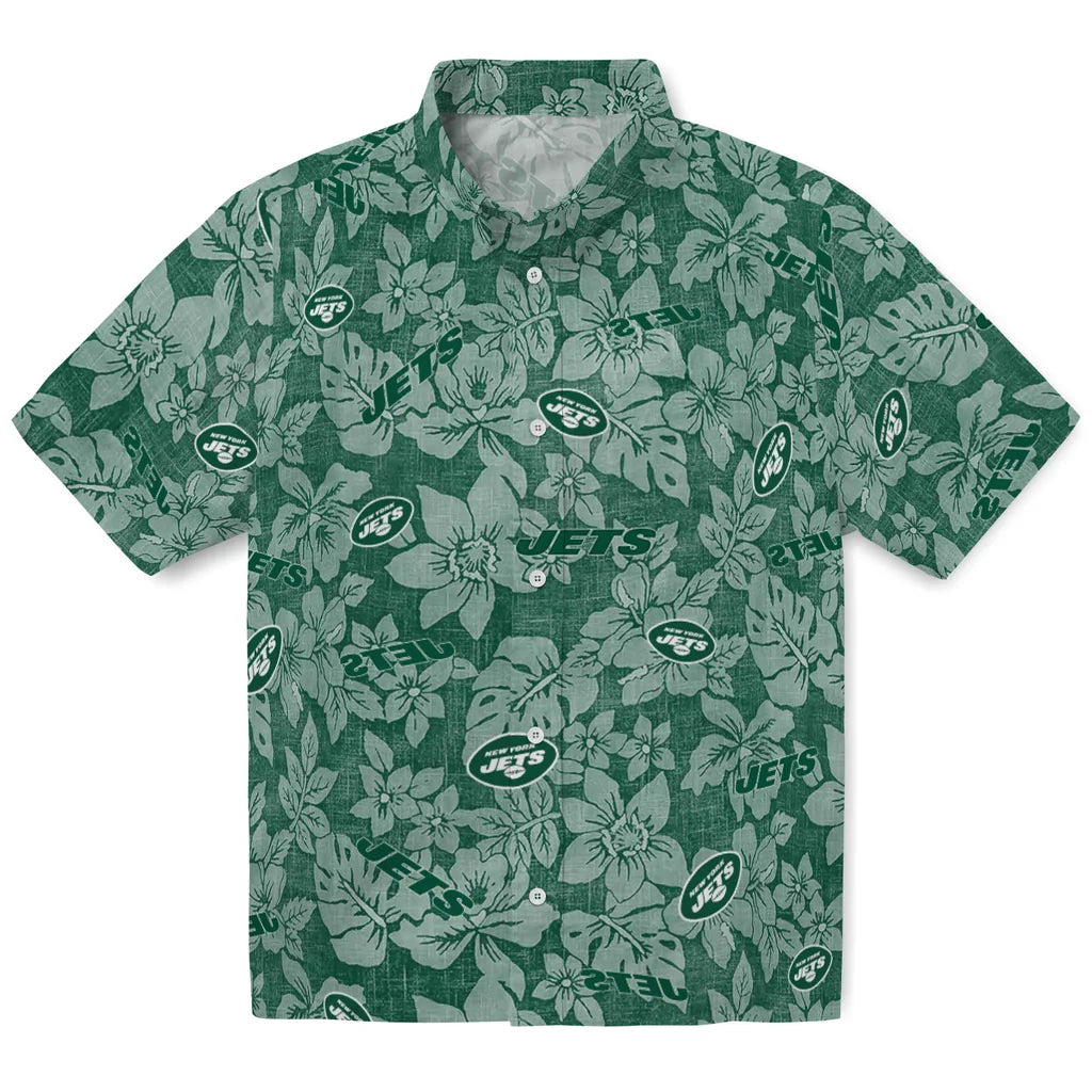 New York Jets Hawaiian Shirt - Hibiscus Oasis | Moonbestprint