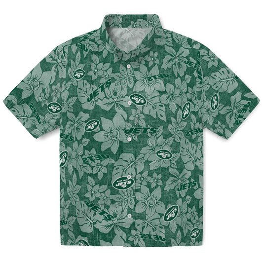New York Jets Hawaiian Shirt - Hibiscus Oasis | Moonbestprint