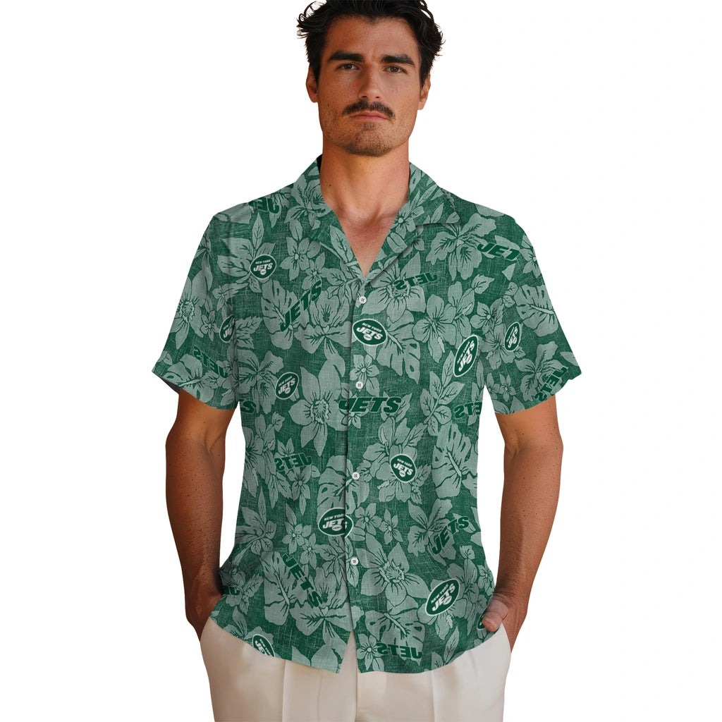 New York Jets Hawaiian Shirt - Hibiscus Oasis | Moonbestprint