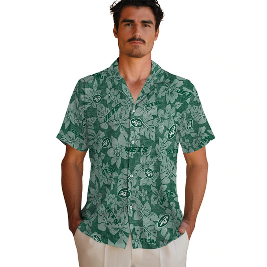 New York Jets Hawaiian Shirt - Hibiscus Oasis | Moonbestprint
