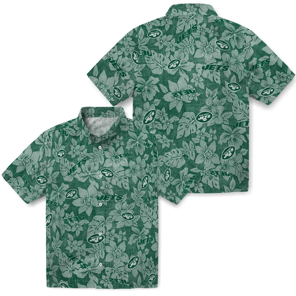 New York Jets Hawaiian Shirt - Hibiscus Oasis | Moonbestprint