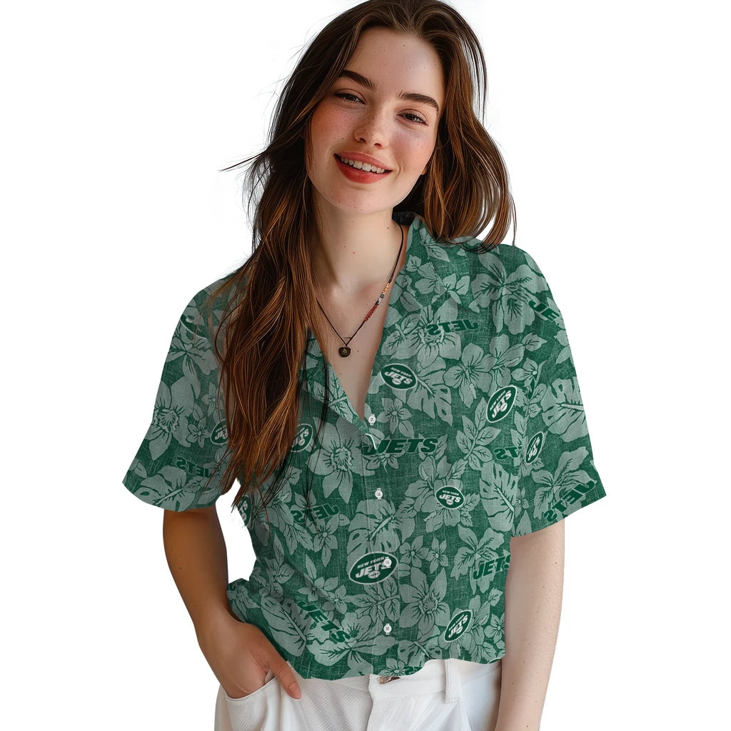 New York Jets Hawaiian Shirt - Hibiscus Oasis | Moonbestprint