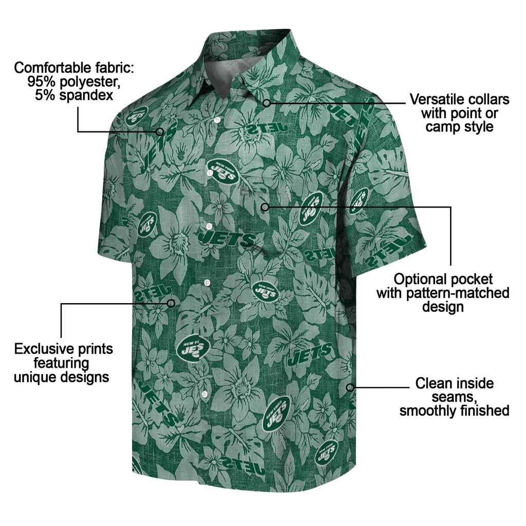 New York Jets Hawaiian Shirt - Hibiscus Oasis | Moonbestprint