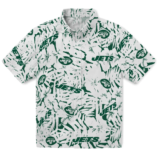New York Jets Hawaiian Shirt - Hibiscus Overlay | Moonbestprint