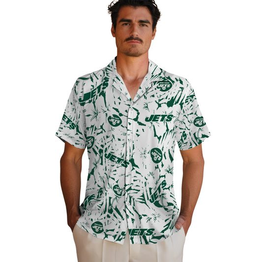 New York Jets Hawaiian Shirt - Hibiscus Overlay | Moonbestprint