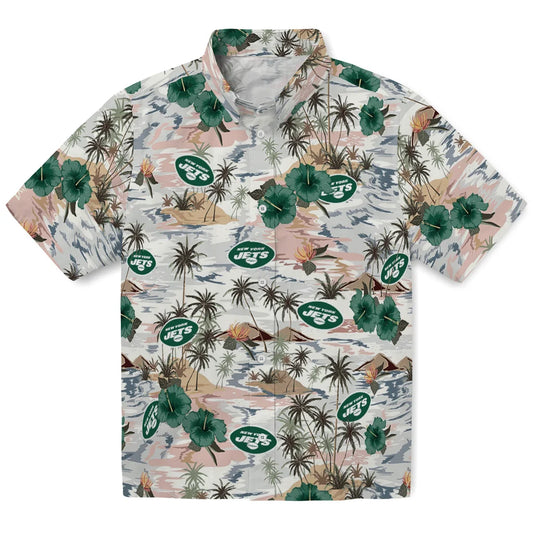 New York Jets Hawaiian Shirt - Hibiscus Seaside | Moonbestprint