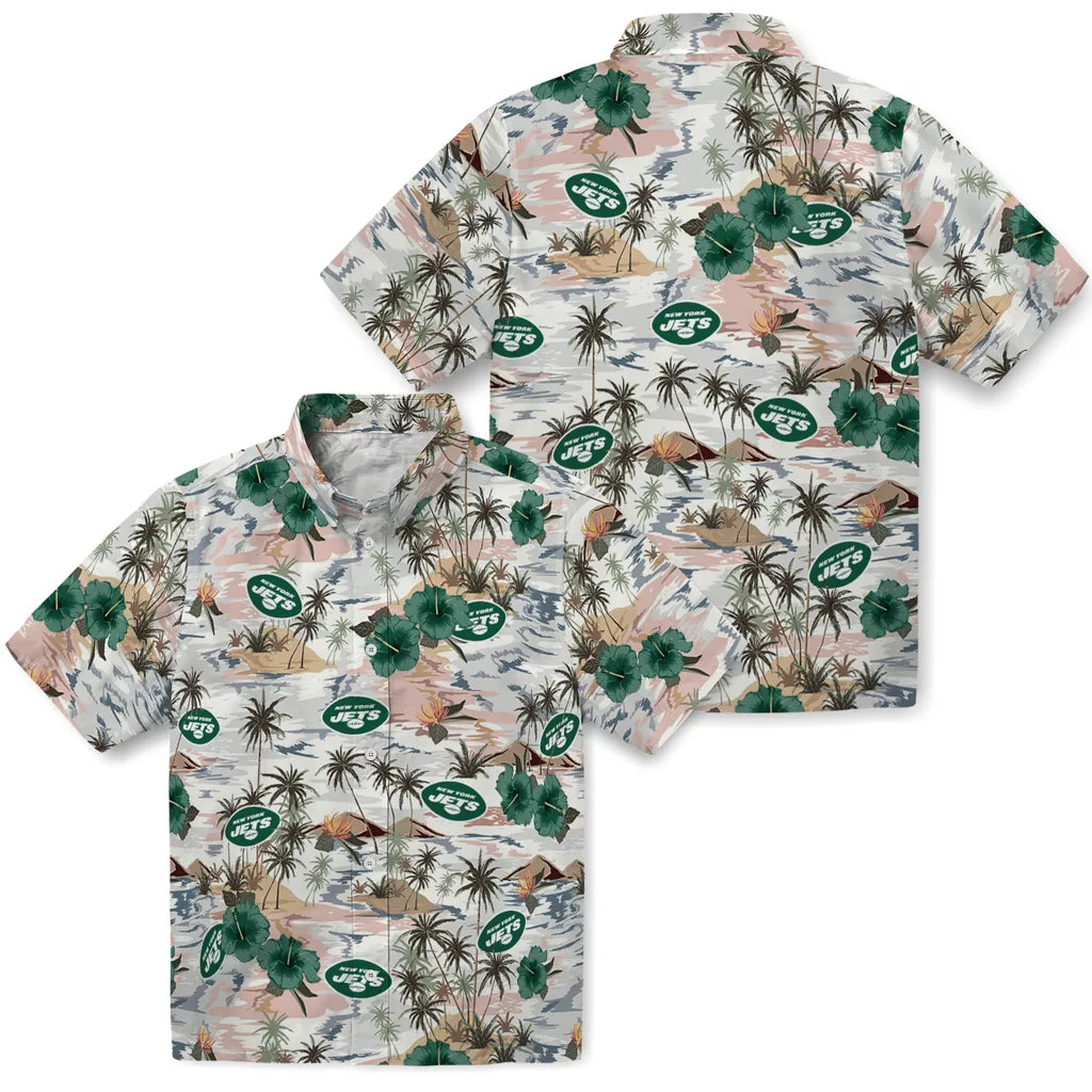New York Jets Hawaiian Shirt - Hibiscus Seaside | Moonbestprint