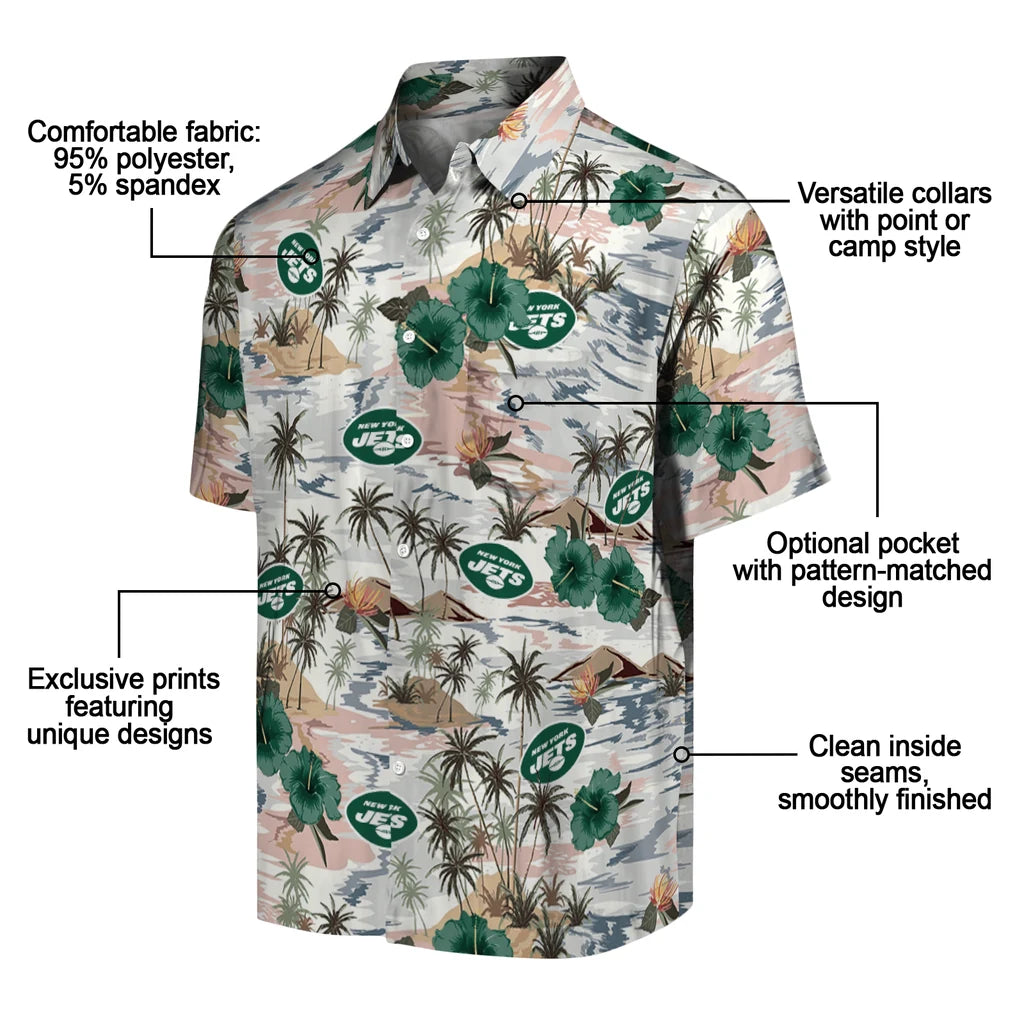 New York Jets Hawaiian Shirt - Hibiscus Seaside | Moonbestprint