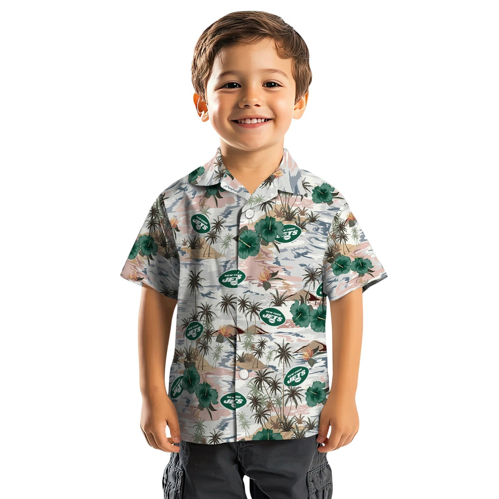 New York Jets Hawaiian Shirt - Hibiscus Seaside | Moonbestprint