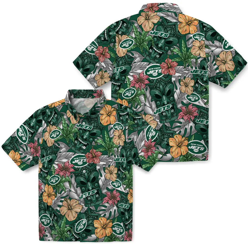 New York Jets Hawaiian Shirt - Hibiscus Tiki Jungle | Moonbestprint
