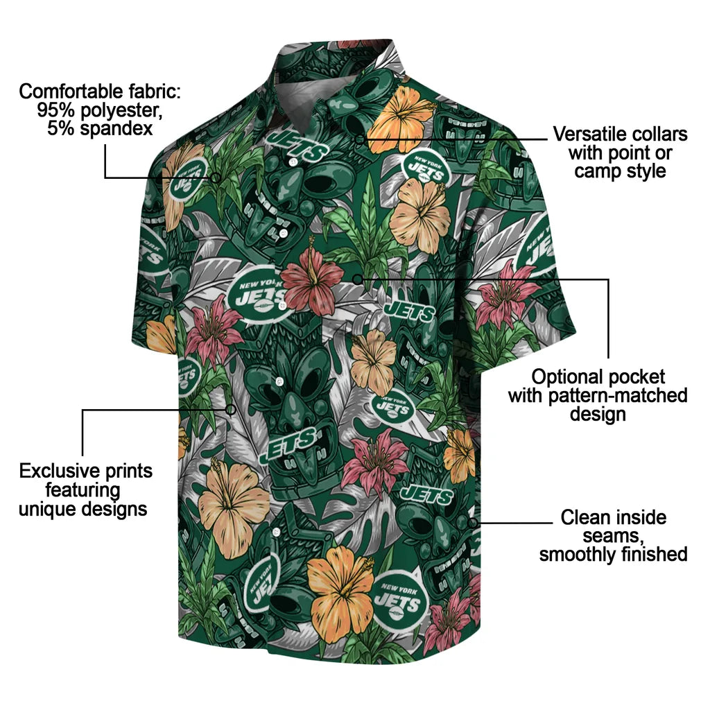New York Jets Hawaiian Shirt - Hibiscus Tiki Jungle | Moonbestprint