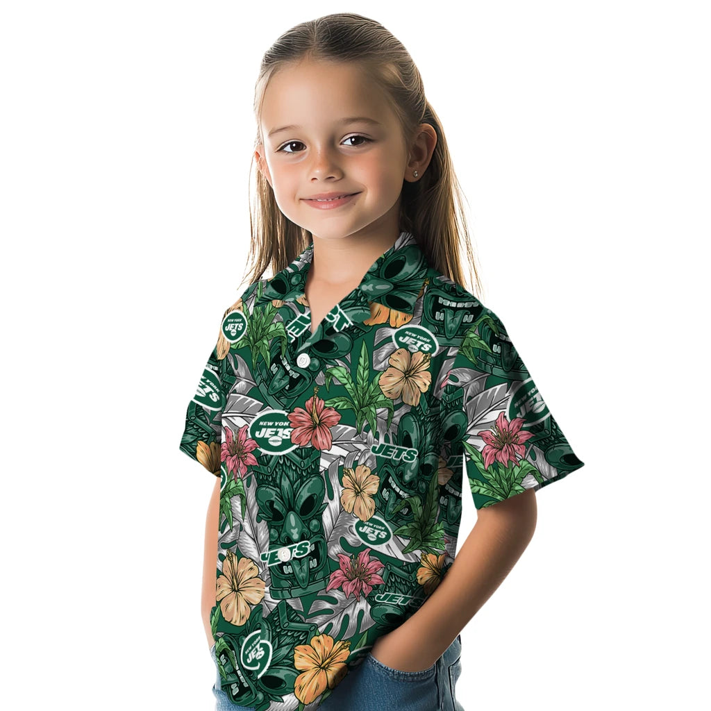New York Jets Hawaiian Shirt - Hibiscus Tiki Jungle | Moonbestprint