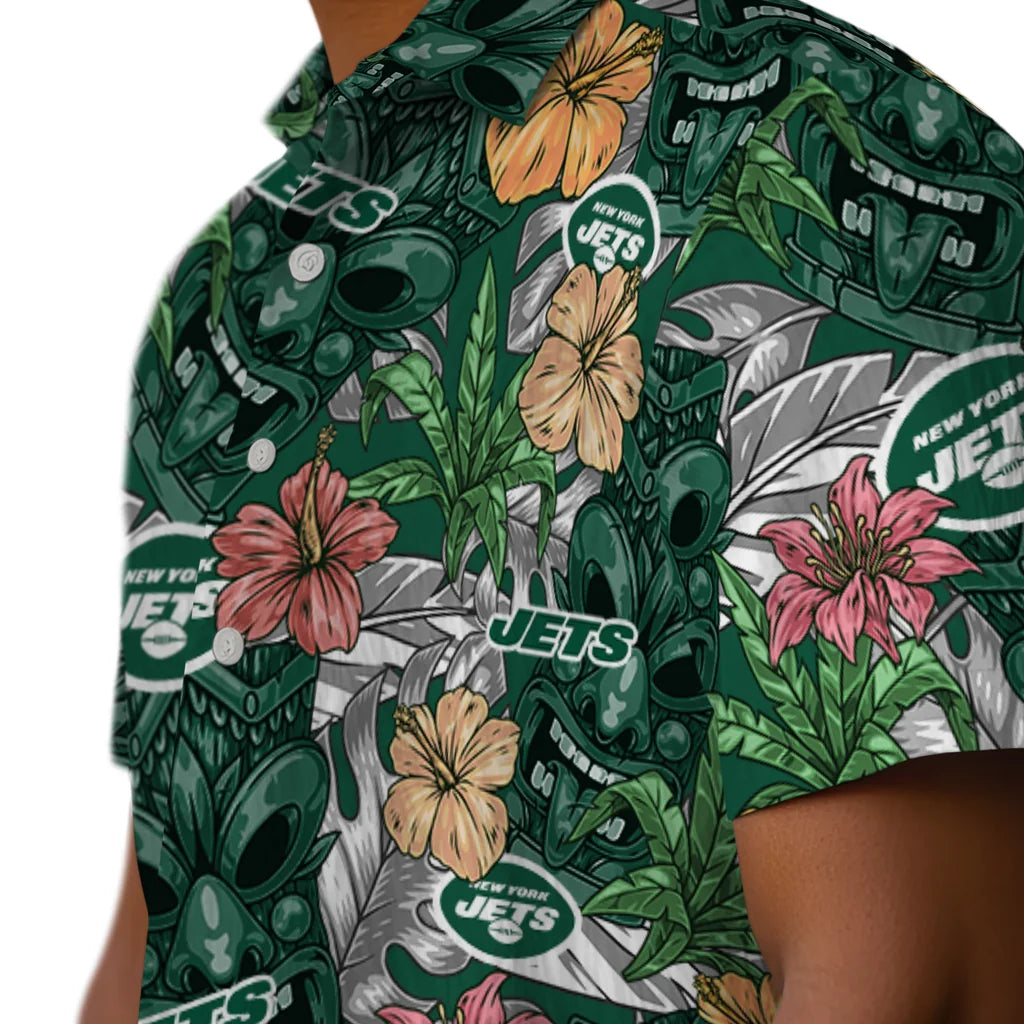 New York Jets Hawaiian Shirt - Hibiscus Tiki Jungle | Moonbestprint