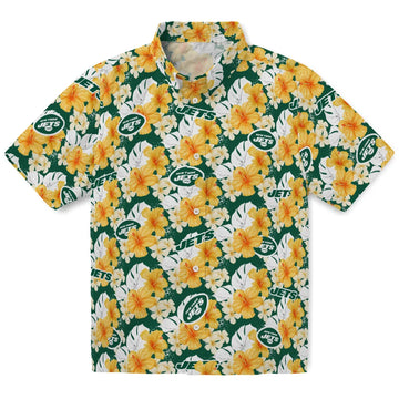 New York Jets Hawaiian Shirt - Hibiscus Tropics | Moonbestprint