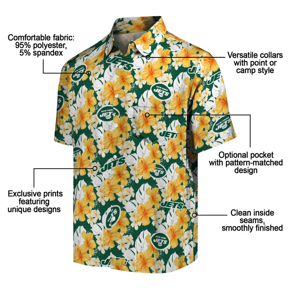 New York Jets Hawaiian Shirt - Hibiscus Tropics | Moonbestprint