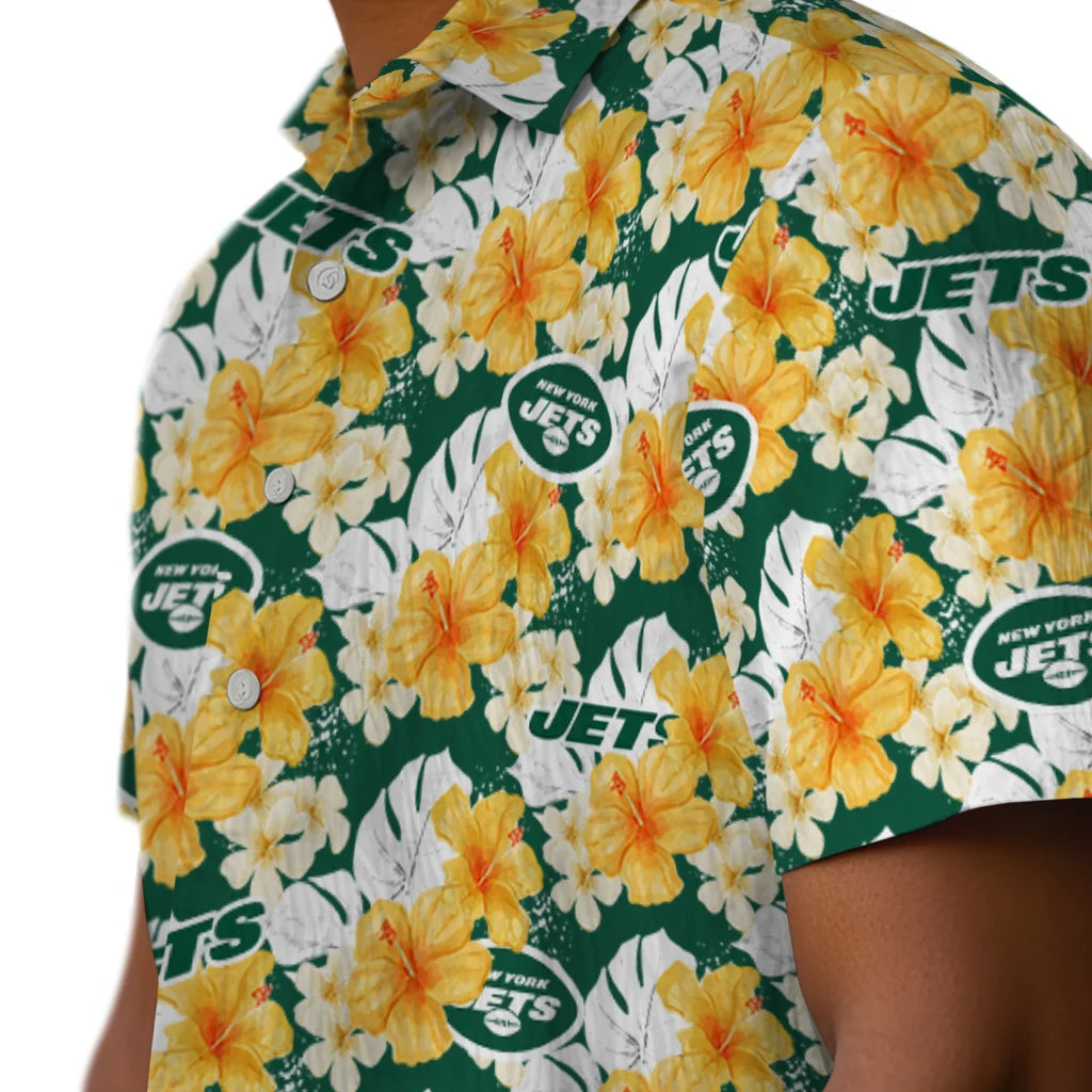 New York Jets Hawaiian Shirt - Hibiscus Tropics | Moonbestprint