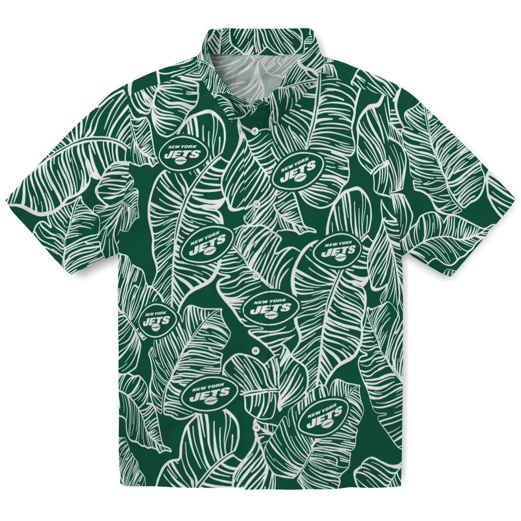New York Jets Hawaiian Shirt - Leaf Outline | Moonbestprint