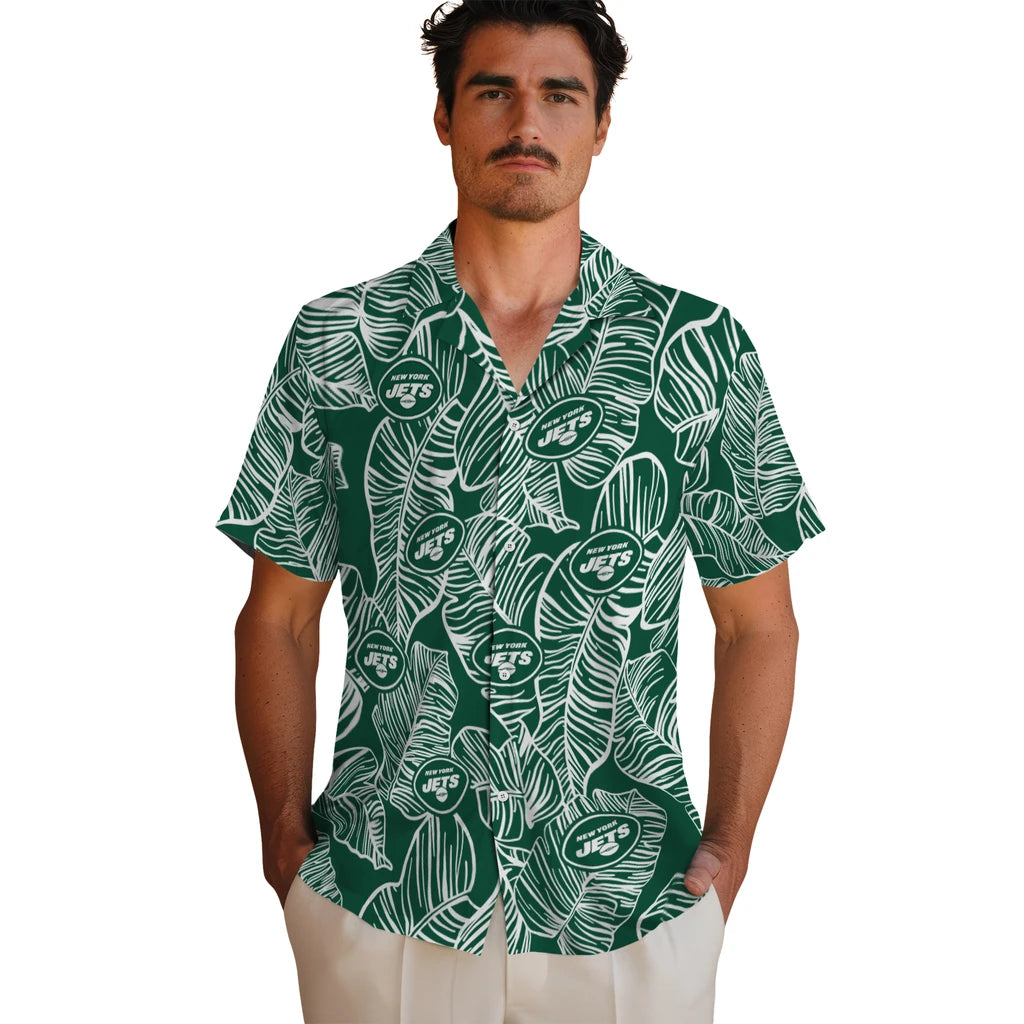 New York Jets Hawaiian Shirt - Leaf Outline | Moonbestprint