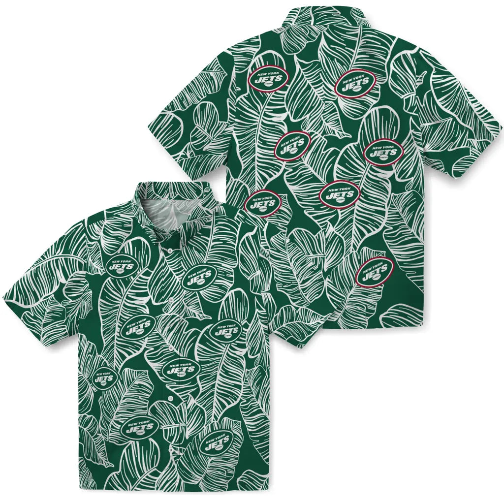 New York Jets Hawaiian Shirt - Leaf Outline | Moonbestprint