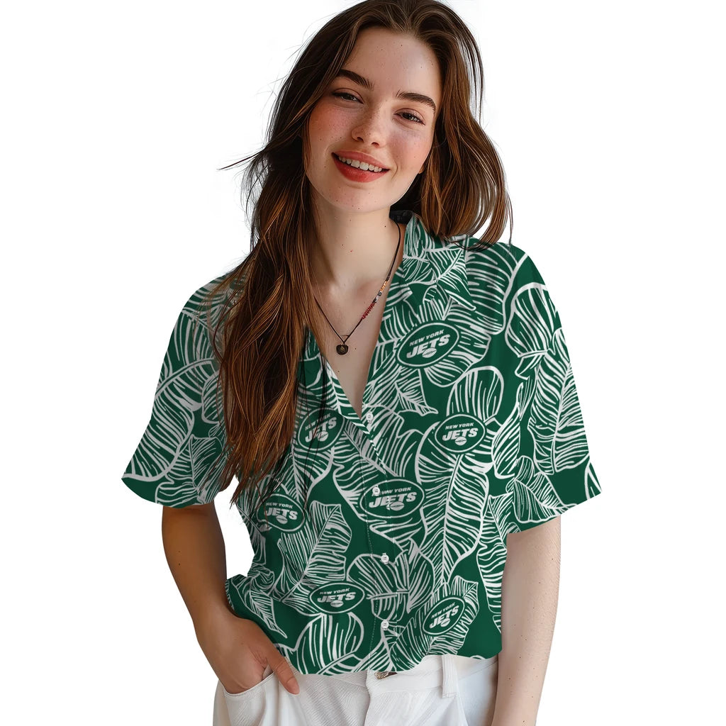 New York Jets Hawaiian Shirt - Leaf Outline | Moonbestprint