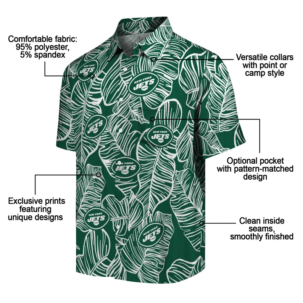New York Jets Hawaiian Shirt - Leaf Outline | Moonbestprint