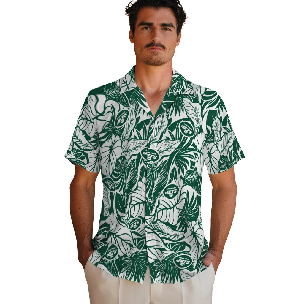 New York Jets Hawaiian Shirt - Monstera Layer | Moonbestprint