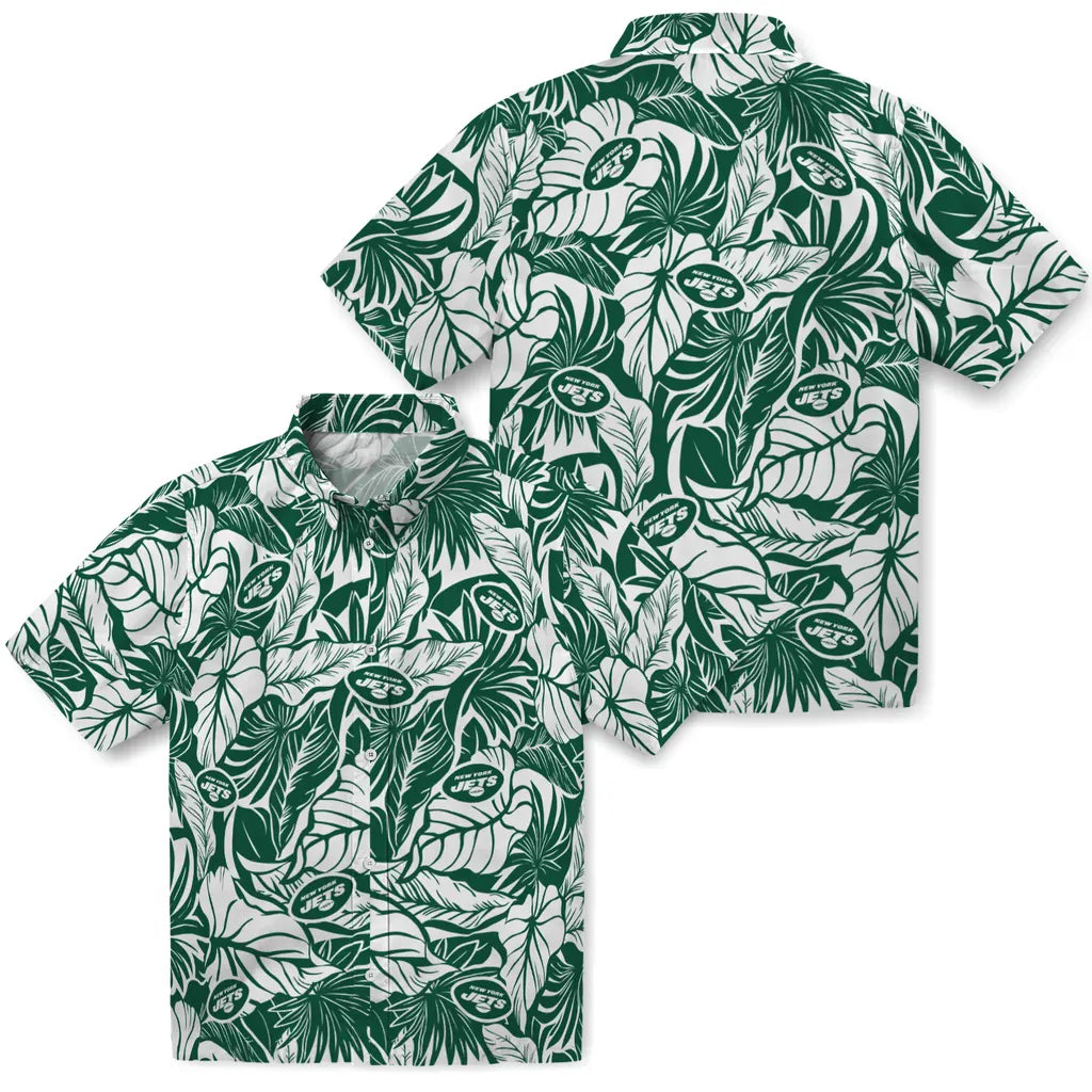 New York Jets Hawaiian Shirt - Monstera Layer | Moonbestprint