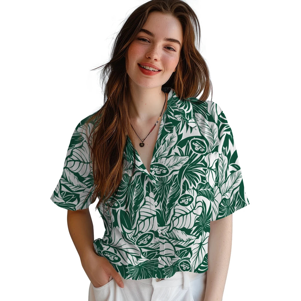 New York Jets Hawaiian Shirt - Monstera Layer | Moonbestprint