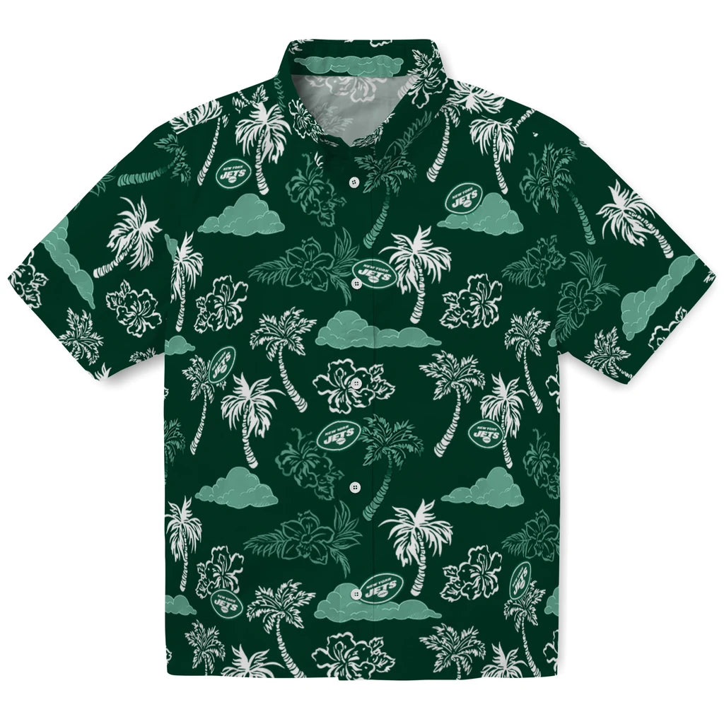 New York Jets Hawaiian Shirt - Palm And Clouds | Moonbestprint