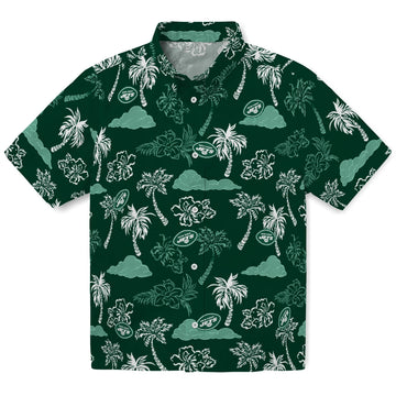New York Jets Hawaiian Shirt - Palm And Clouds | Moonbestprint