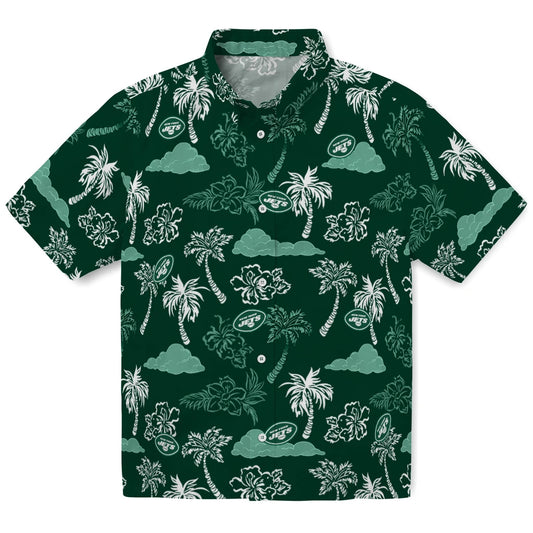 New York Jets Hawaiian Shirt - Palm And Clouds | Moonbestprint