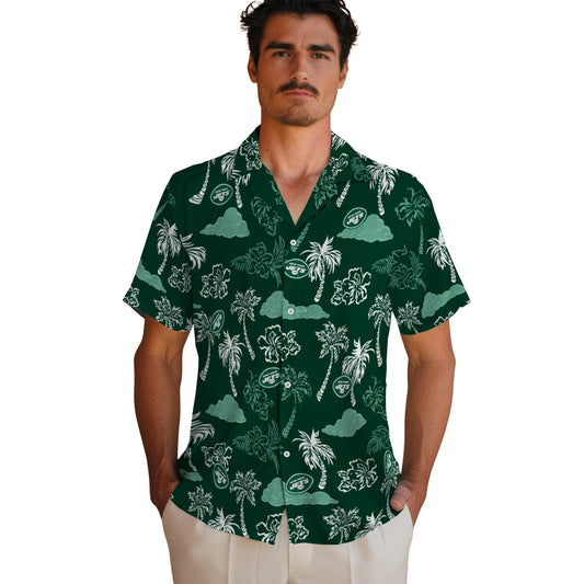 New York Jets Hawaiian Shirt - Palm And Clouds | Moonbestprint