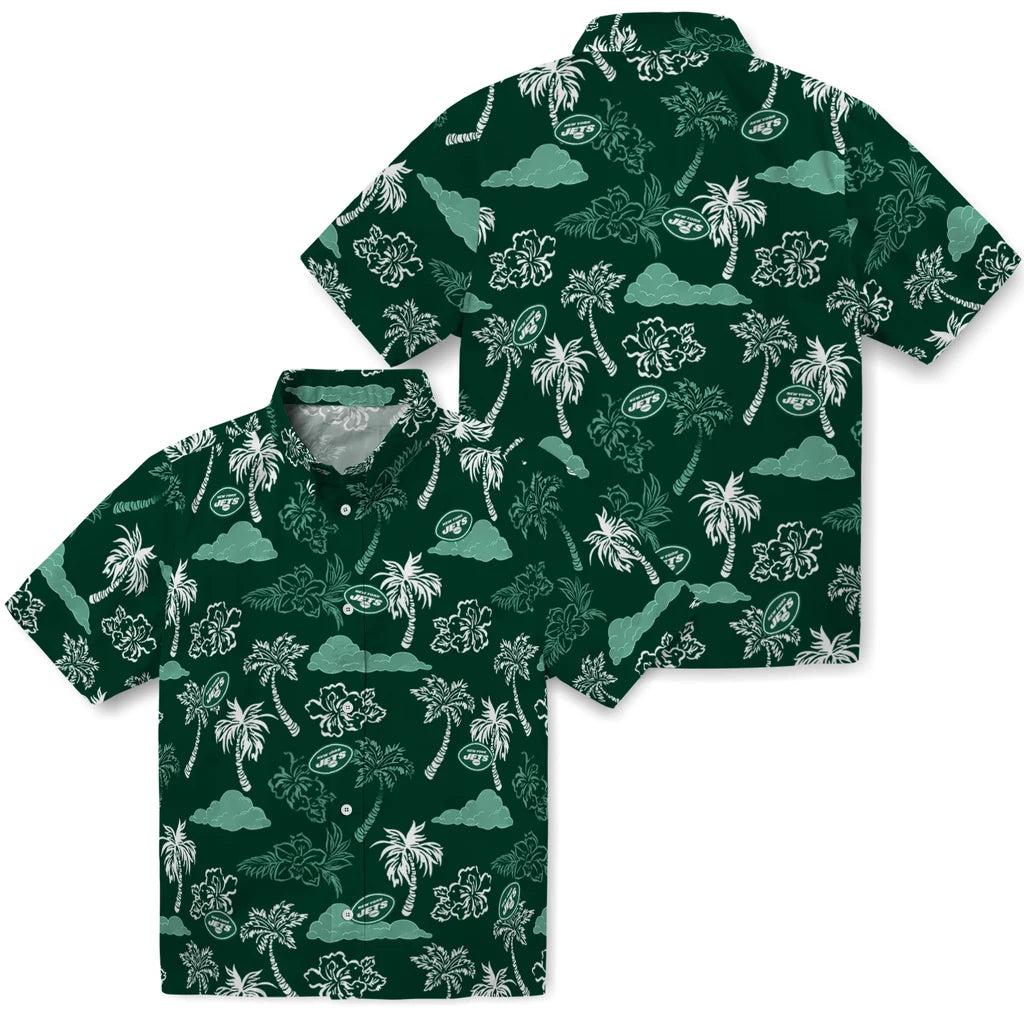 New York Jets Hawaiian Shirt - Palm And Clouds | Moonbestprint