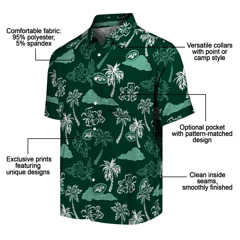 New York Jets Hawaiian Shirt - Palm And Clouds | Moonbestprint