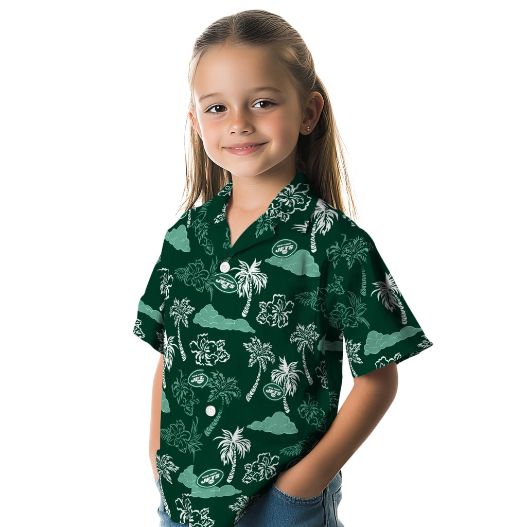 New York Jets Hawaiian Shirt - Palm And Clouds | Moonbestprint