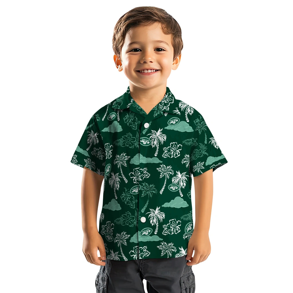New York Jets Hawaiian Shirt - Palm And Clouds | Moonbestprint