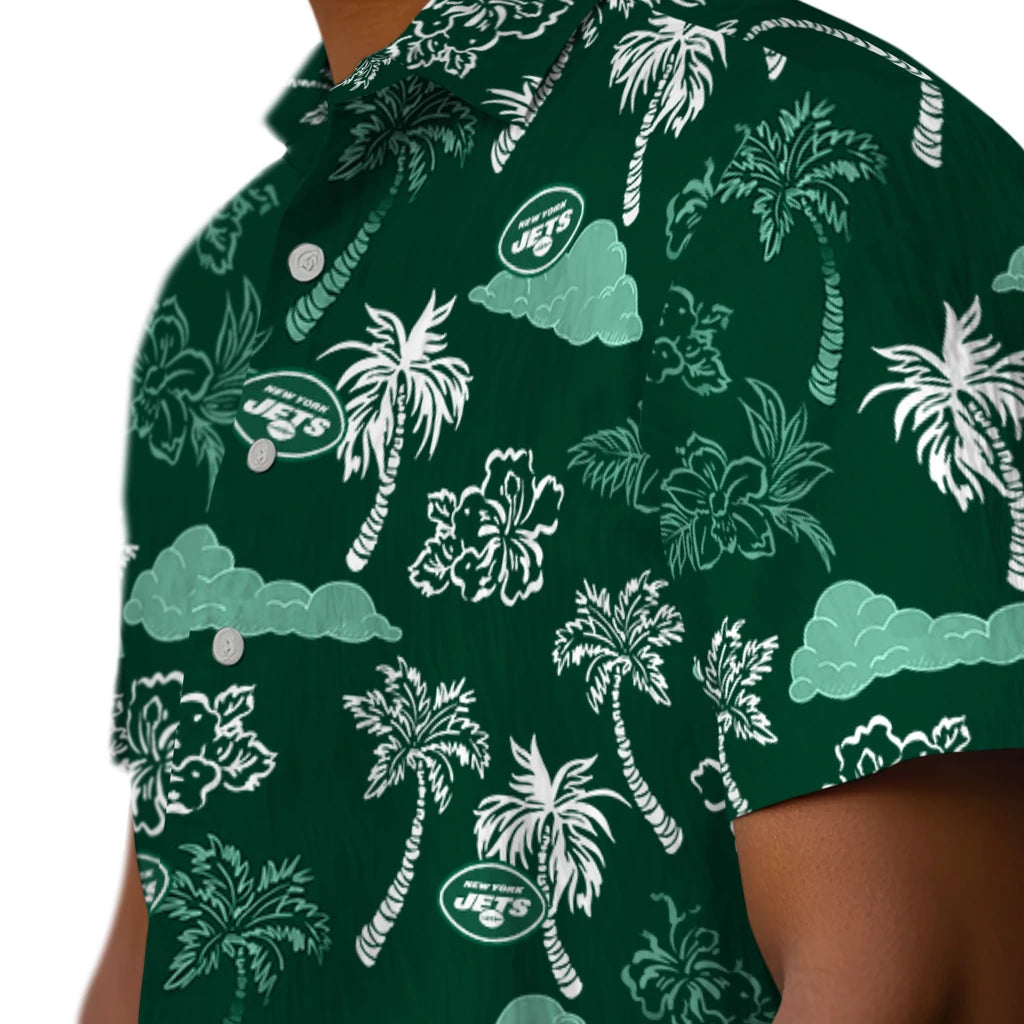 New York Jets Hawaiian Shirt - Palm And Clouds | Moonbestprint