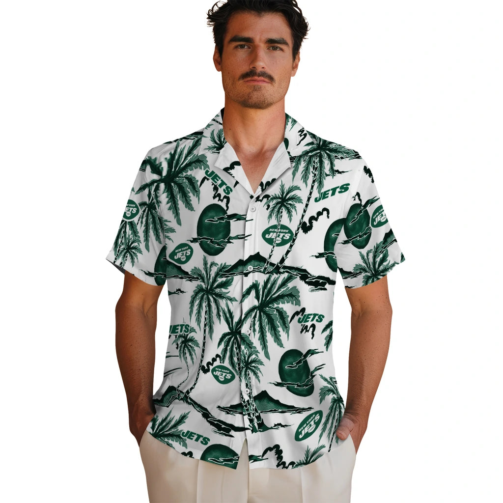 New York Jets Hawaiian Shirt - Palm Sunset | Moonbestprint