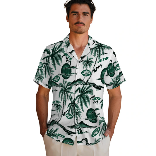 New York Jets Hawaiian Shirt - Palm Sunset | Moonbestprint