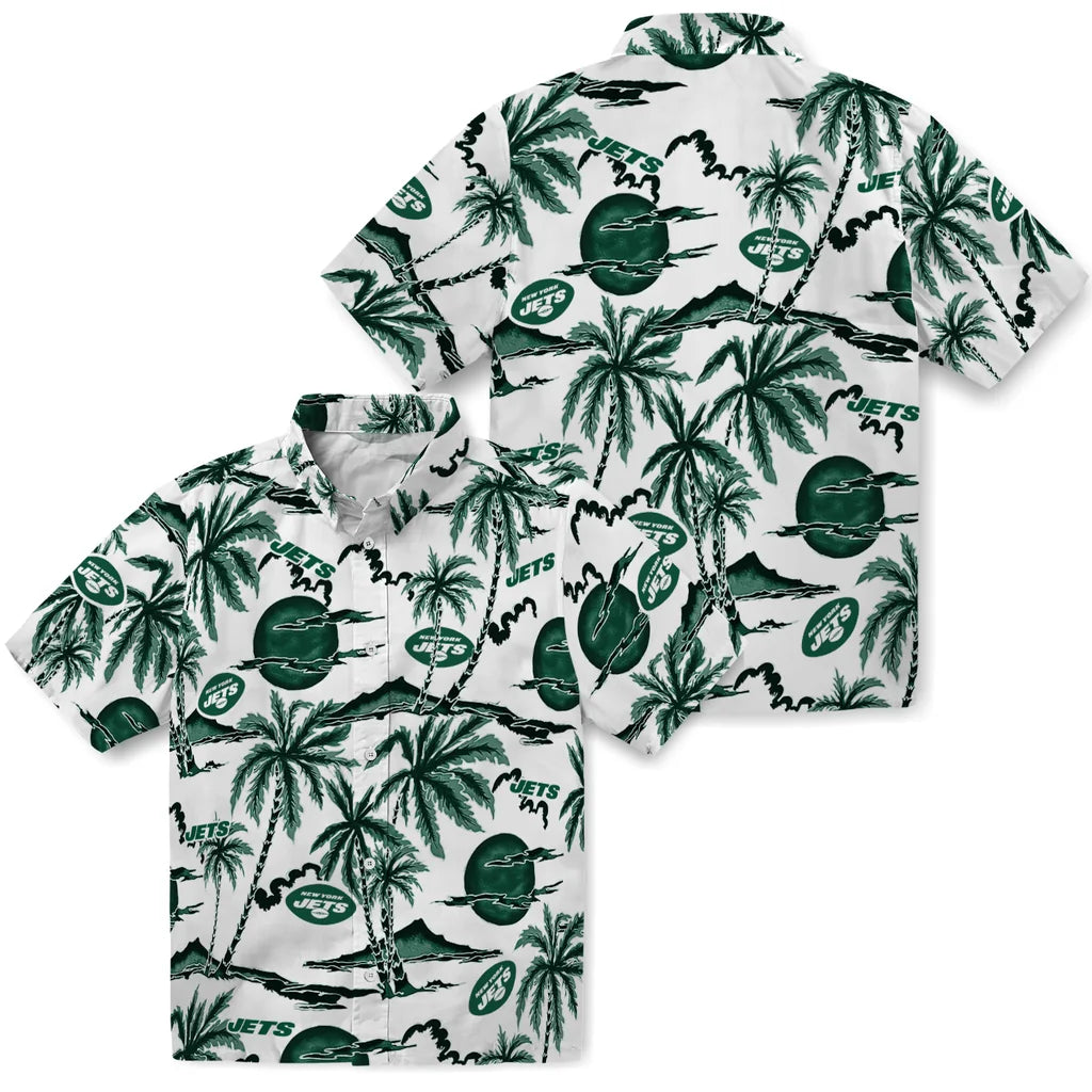 New York Jets Hawaiian Shirt - Palm Sunset | Moonbestprint