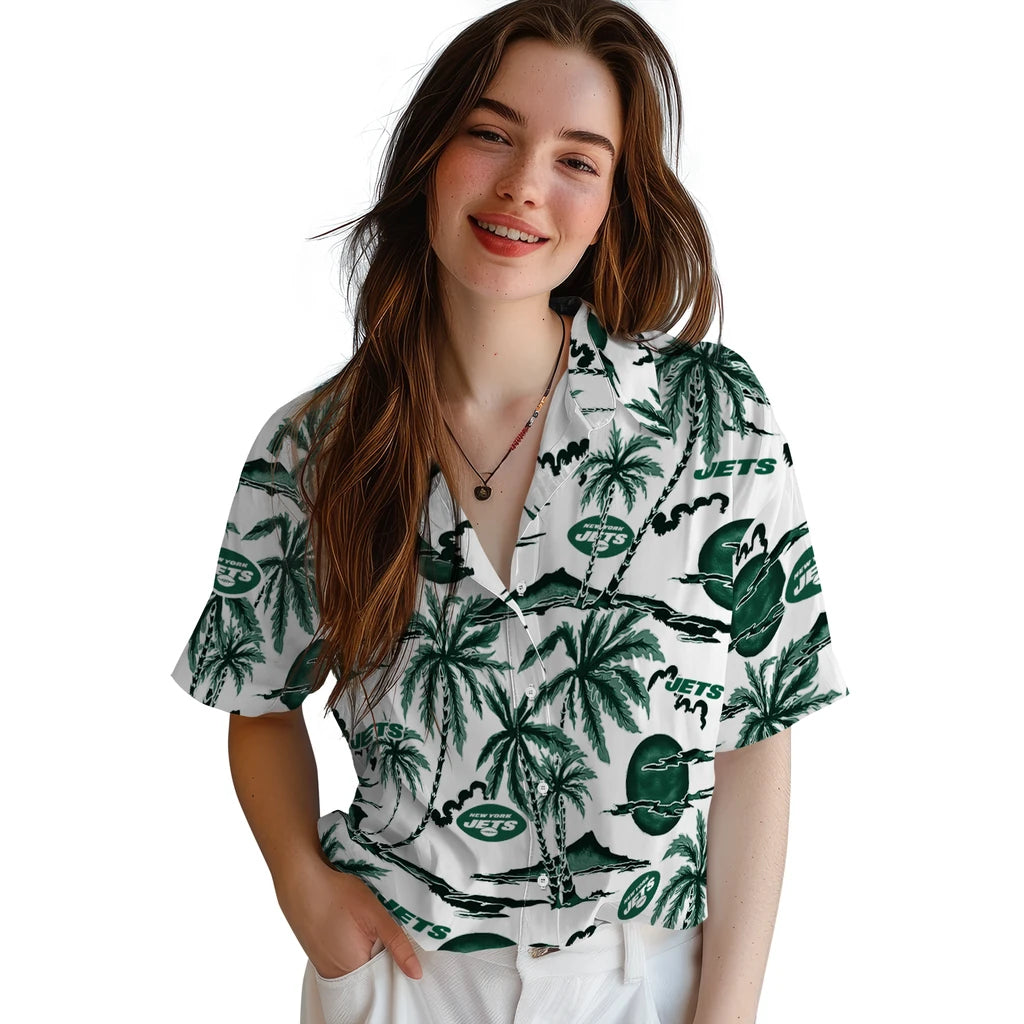 New York Jets Hawaiian Shirt - Palm Sunset | Moonbestprint