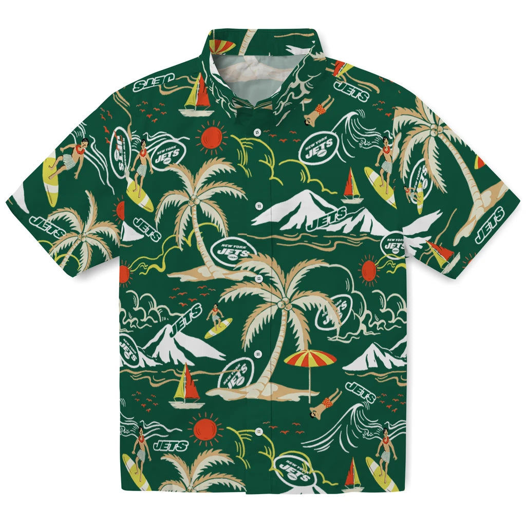 New York Jets Hawaiian Shirt - Palm Tree Island | Moonbestprint