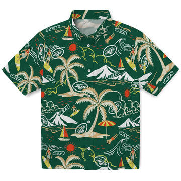 New York Jets Hawaiian Shirt - Palm Tree Island | Moonbestprint